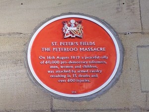 Plaque commemorating the Peterloo Massacre 
